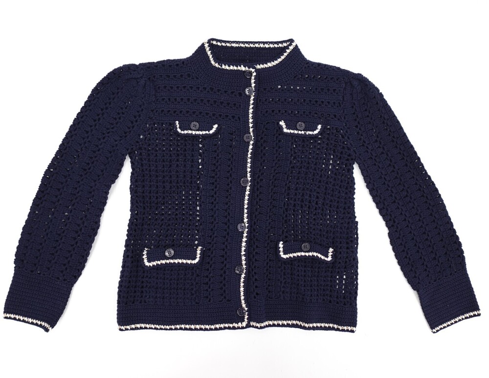 Wyse London Sweater Womens Small Navy Button Open Knit Long Sleeve MOck Neck